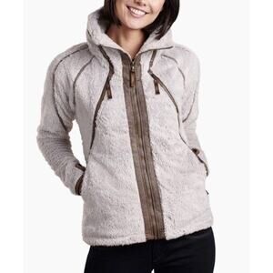 Kuhl Flight Jacket Womens Medium Stone Sherpa Fleece Hooded Full Zip Outdoor